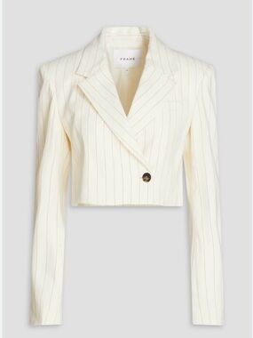 FRAME | Cropped Pinstripe Linen Blazer | Size L | NWT